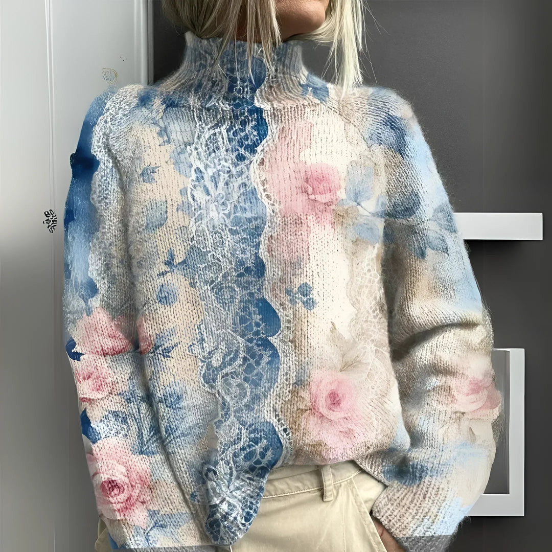 Ludovica | Knitted turtleneck sweater with floral lace